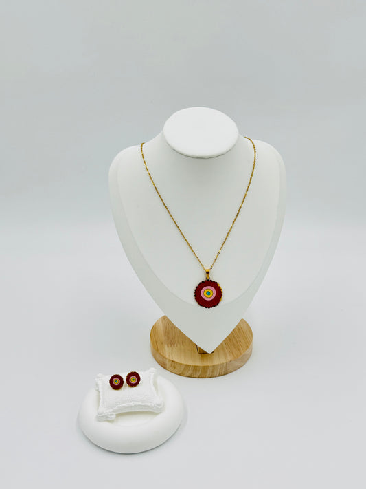 Colorful Round Pendant Necklace and Earring Set | Non-Tarnish, Hypoallergenic