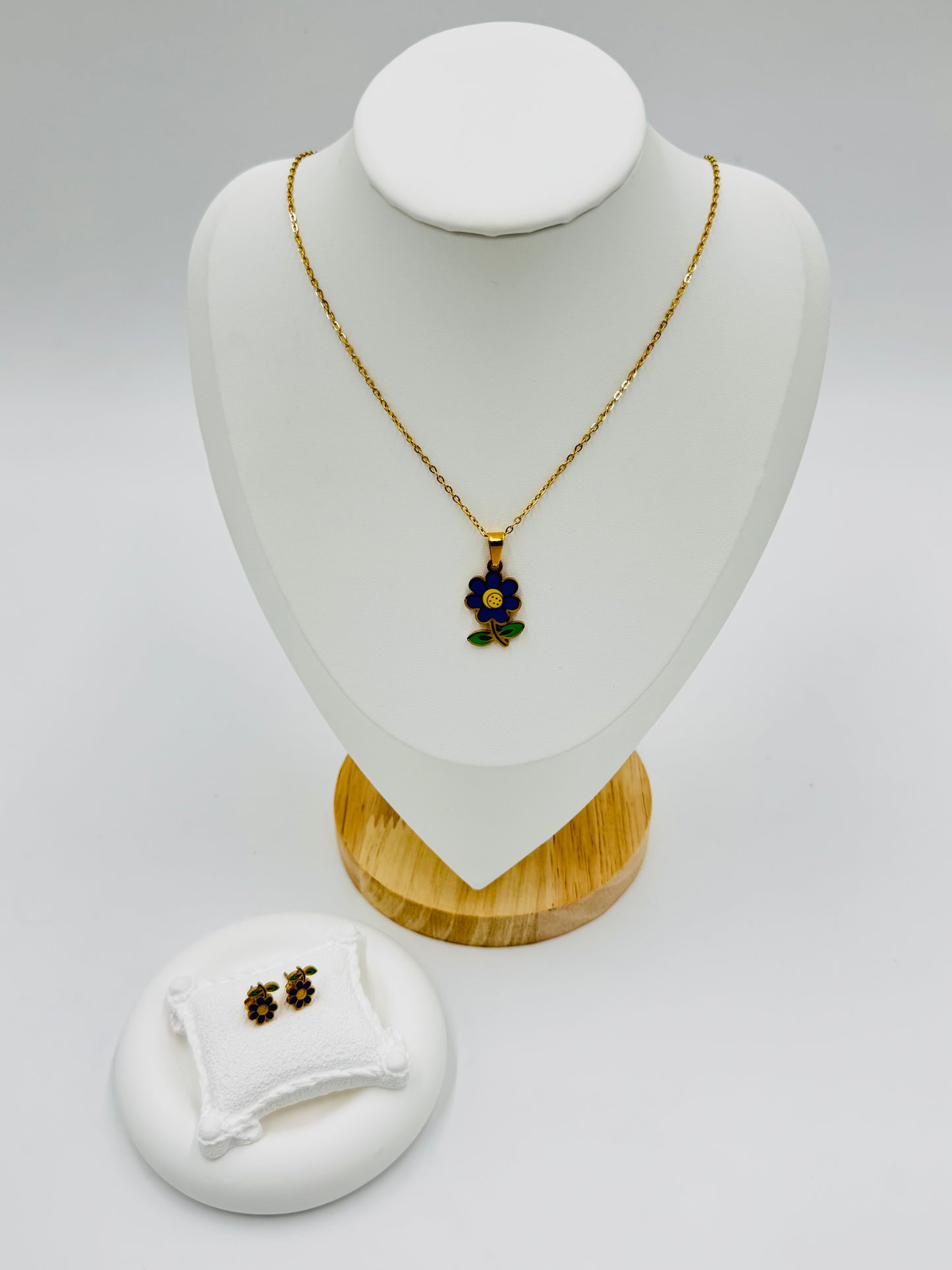 Cute Kids Flower Necklace & Earring Set – 18K Gold Plated