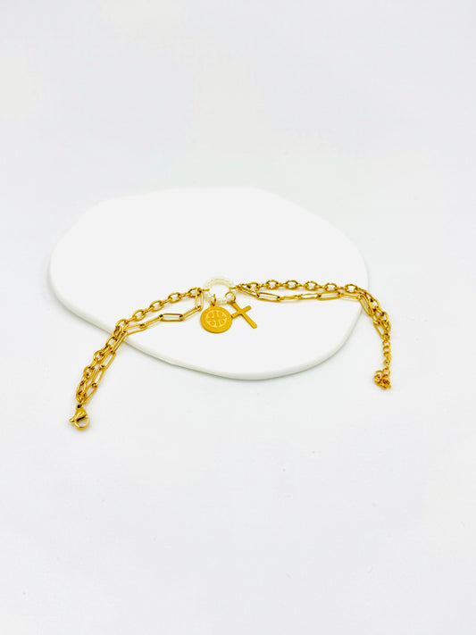 Faith & Anchor Charm Bracelet – 18K Gold Plated, Layered Chain & Hypoallergenic