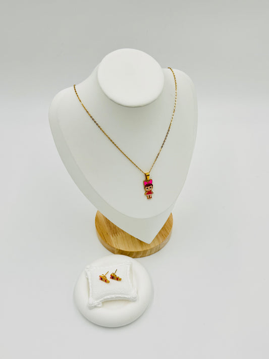 Cartoon Doll Necklace and Earring Set | Non-Tarnish, Hypoallergenic Jewelry