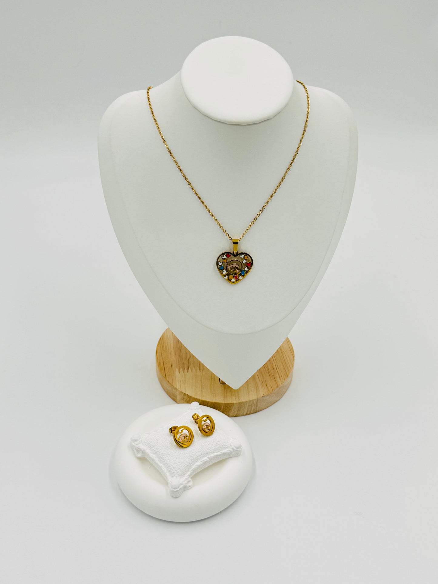 Colorful Heart Necklace and Earring Set | Non-Tarnish, Hypoallergenic Jewelry