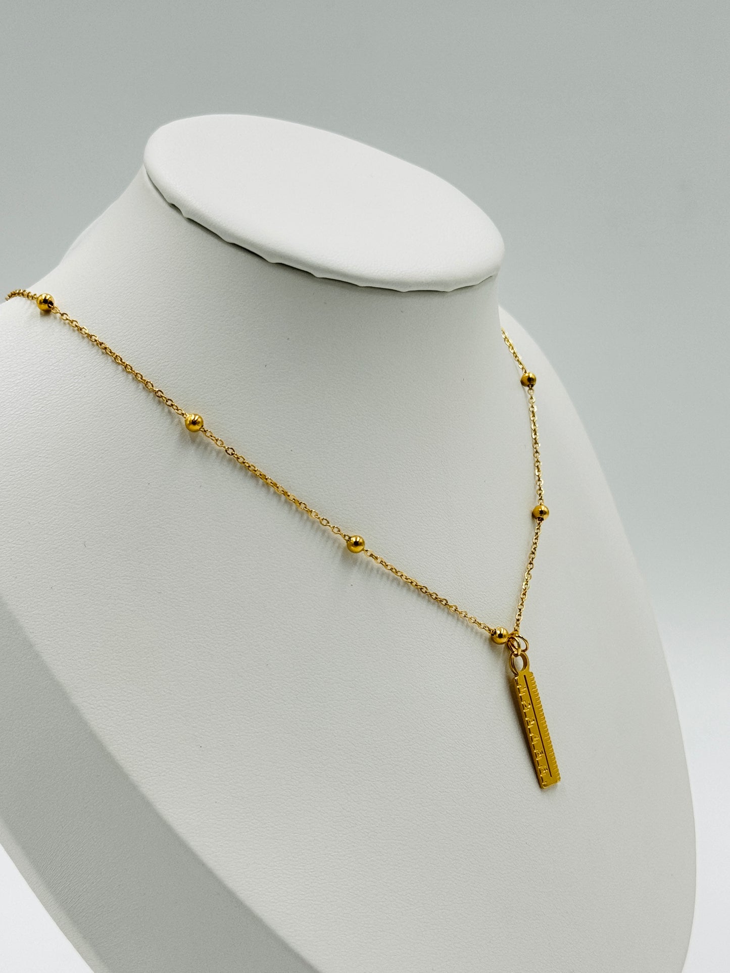 Minimalist Bar Pendant Necklace with Beaded Chain | Non-Tarnish, Hypoallergenic