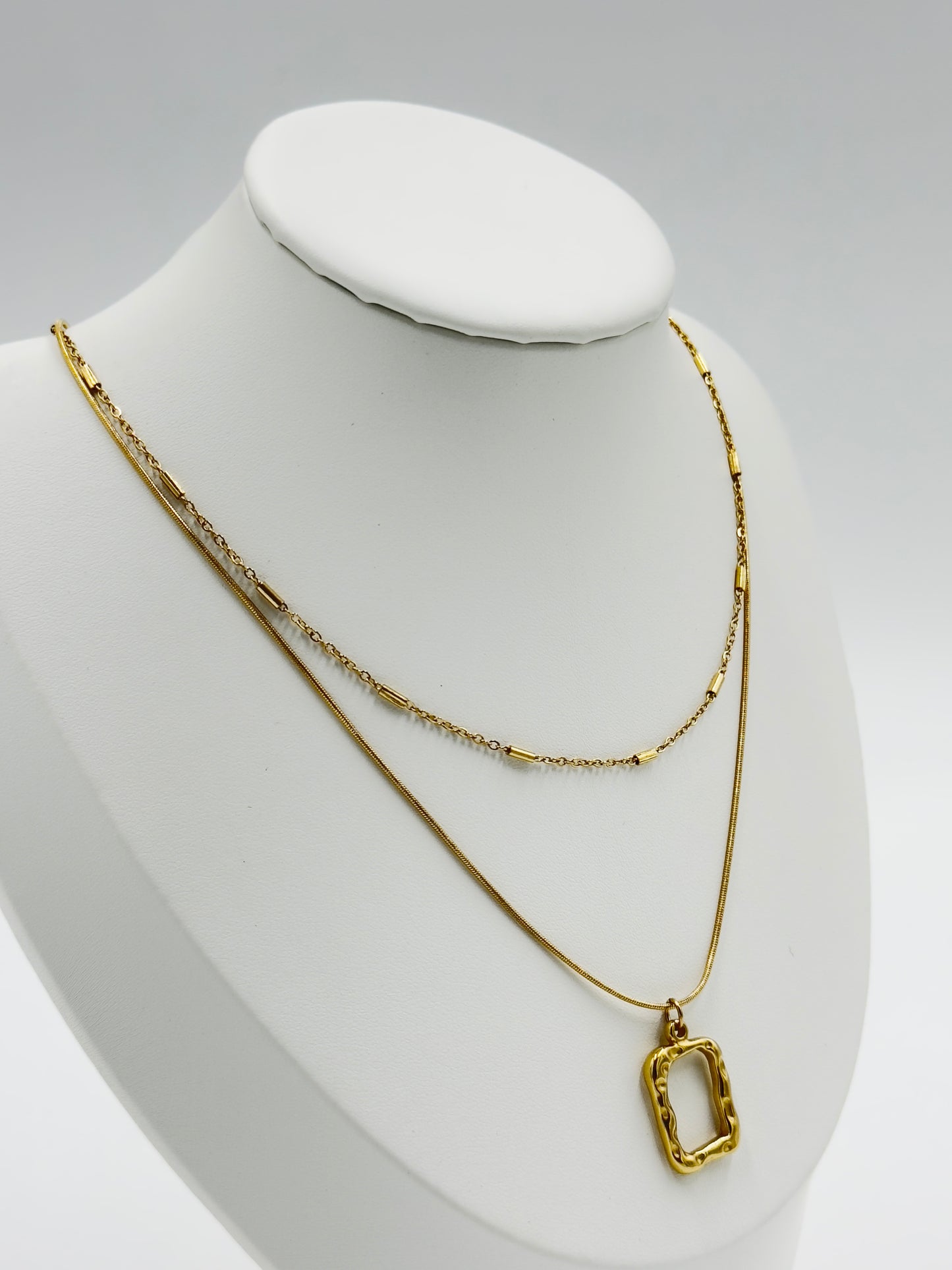 Modern Rectangle Pendant Layered Necklace | Non-Tarnish, Hypoallergenic Jewelry