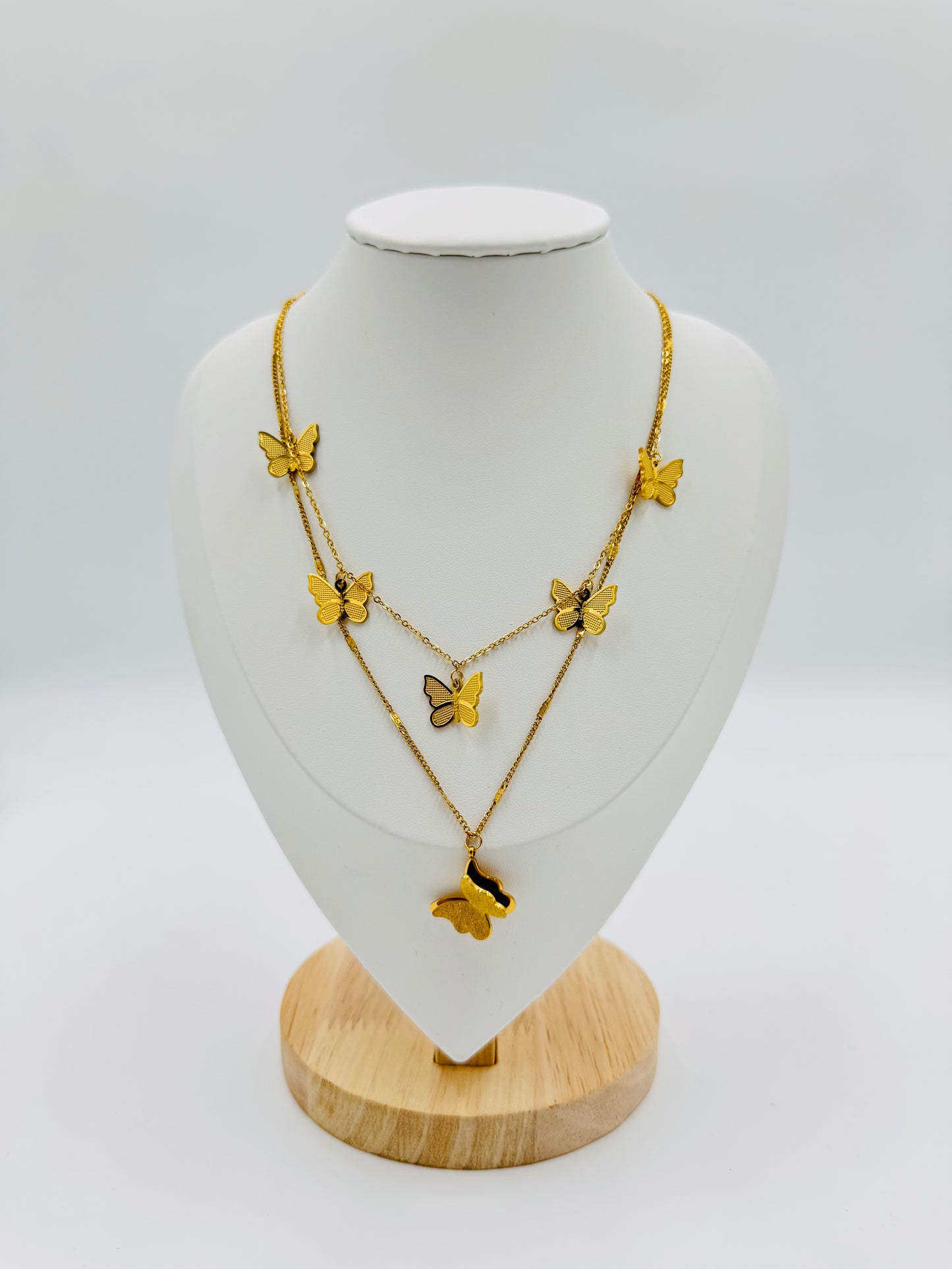 Double Layered Butterfly Necklace | Non-Tarnish, Hypoallergenic Jewelry