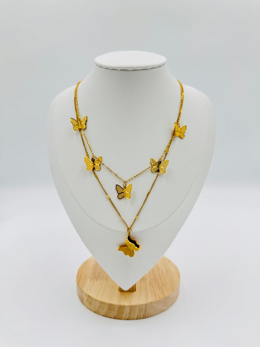 Double Layered Butterfly Necklace | Non-Tarnish, Hypoallergenic Jewelry