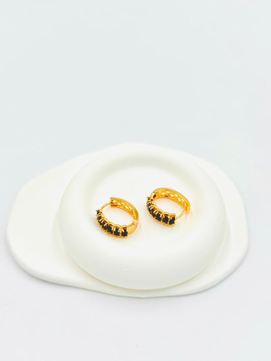 Gold-Plated Black Stone Huggie Hoop Earrings