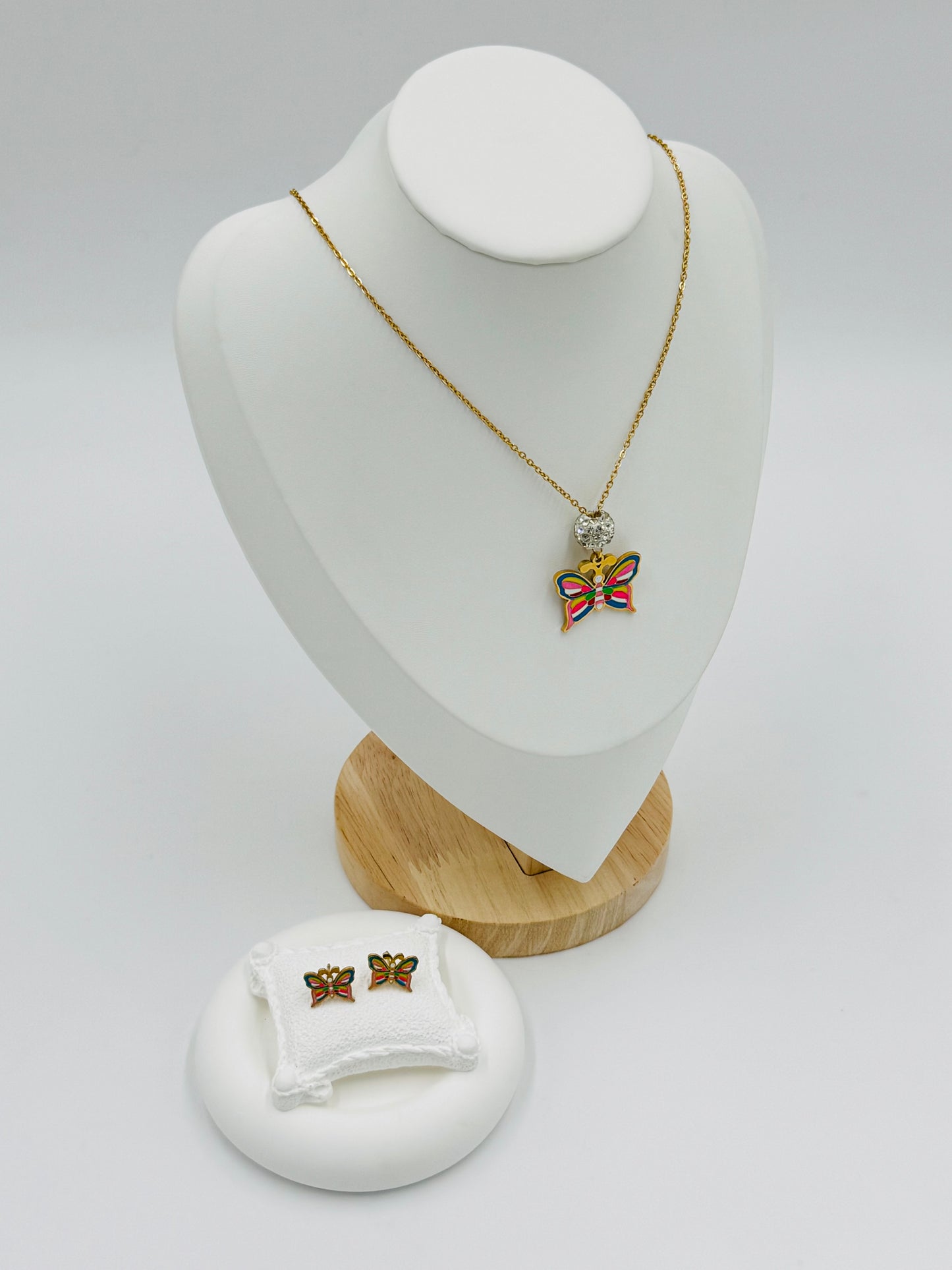 Colorful Butterfly Necklace and Earring Set | Non-Tarnish, Hypoallergenic Jewelry