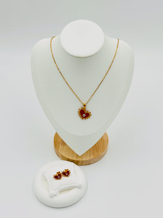 Red Floral Necklace and Earring Set | Non-Tarnish, Hypoallergenic Jewelry