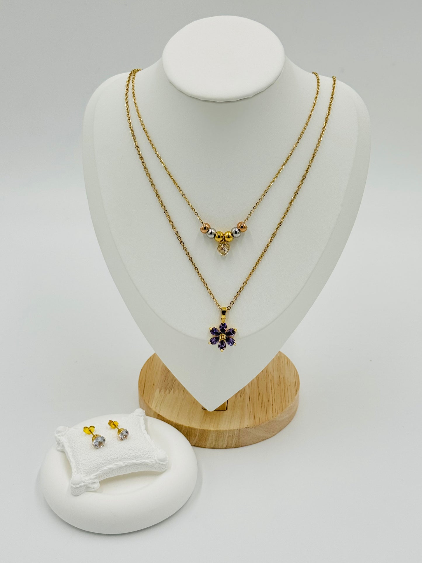 18K Gold Plated Layered Necklace & Earring Set | Non-Tarnish, Hypoallergenic Jewelry
