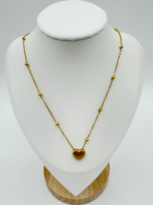 Dainty Heart Pendant Necklace with Beaded Chain | Non-Tarnish, Hypoallergenic
