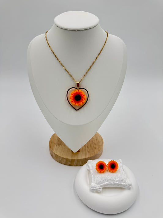 18K Gold Plated Sunflower Necklace and Earring Set | Non-Tarnish, Hypoallergenic