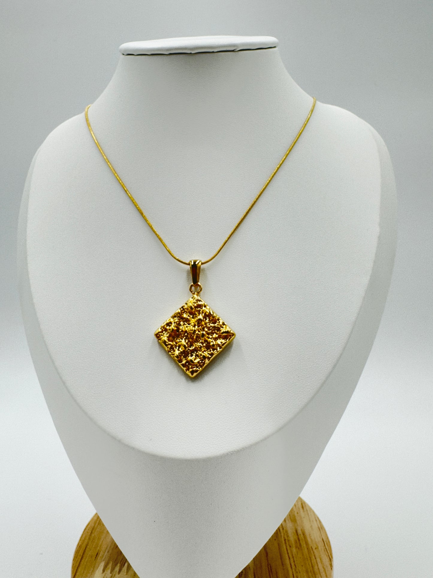 Textured Square Pendant Necklace | Non-Tarnish, Hypoallergenic Jewelry