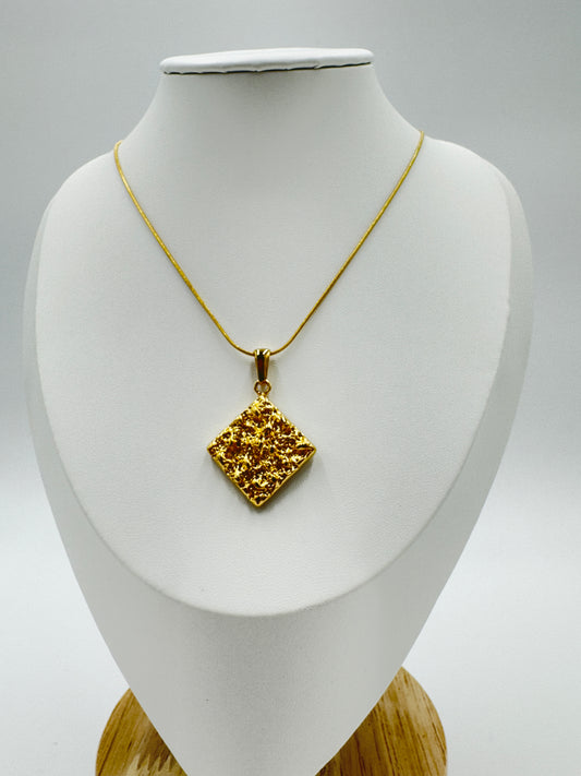 Textured Square Pendant Necklace | Non-Tarnish, Hypoallergenic Jewelry