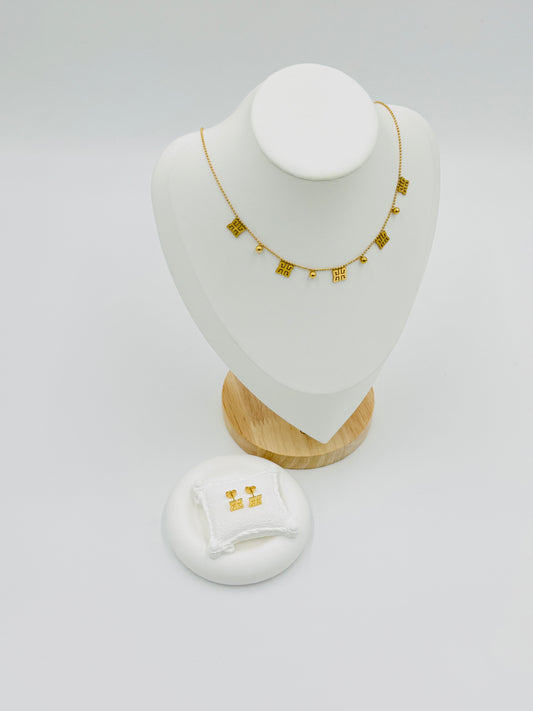 Geometric Charm Necklace and Earring Set | Non-Tarnish, Hypoallergenic Jewelry