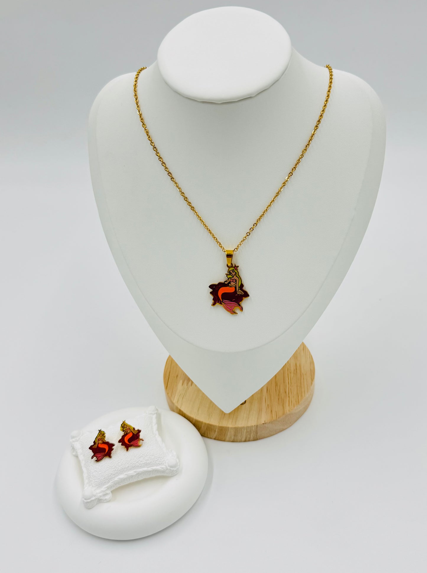 Cute Mermaid Necklace & Earring Set for Kids – 18K Gold Plated