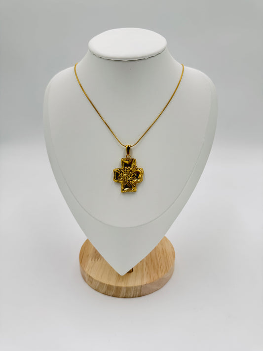 Vintage Textured Cross Pendant Necklace | Non-Tarnish, Hypoallergenic Jewelry