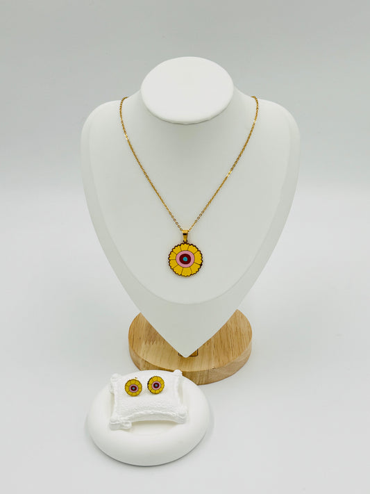 Sunflower Necklace and Earring Set | Non-Tarnish, Hypoallergenic Jewelry