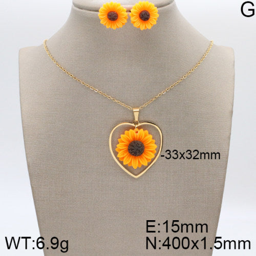 18K Gold Plated Sunflower Necklace and Earring Set | Non-Tarnish, Hypoallergenic