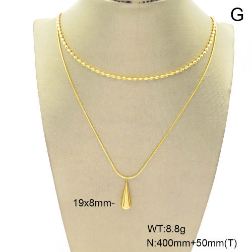Minimalist Double Layered Necklace with Drop Pendant | Non-Tarnish, Hypoallergenic